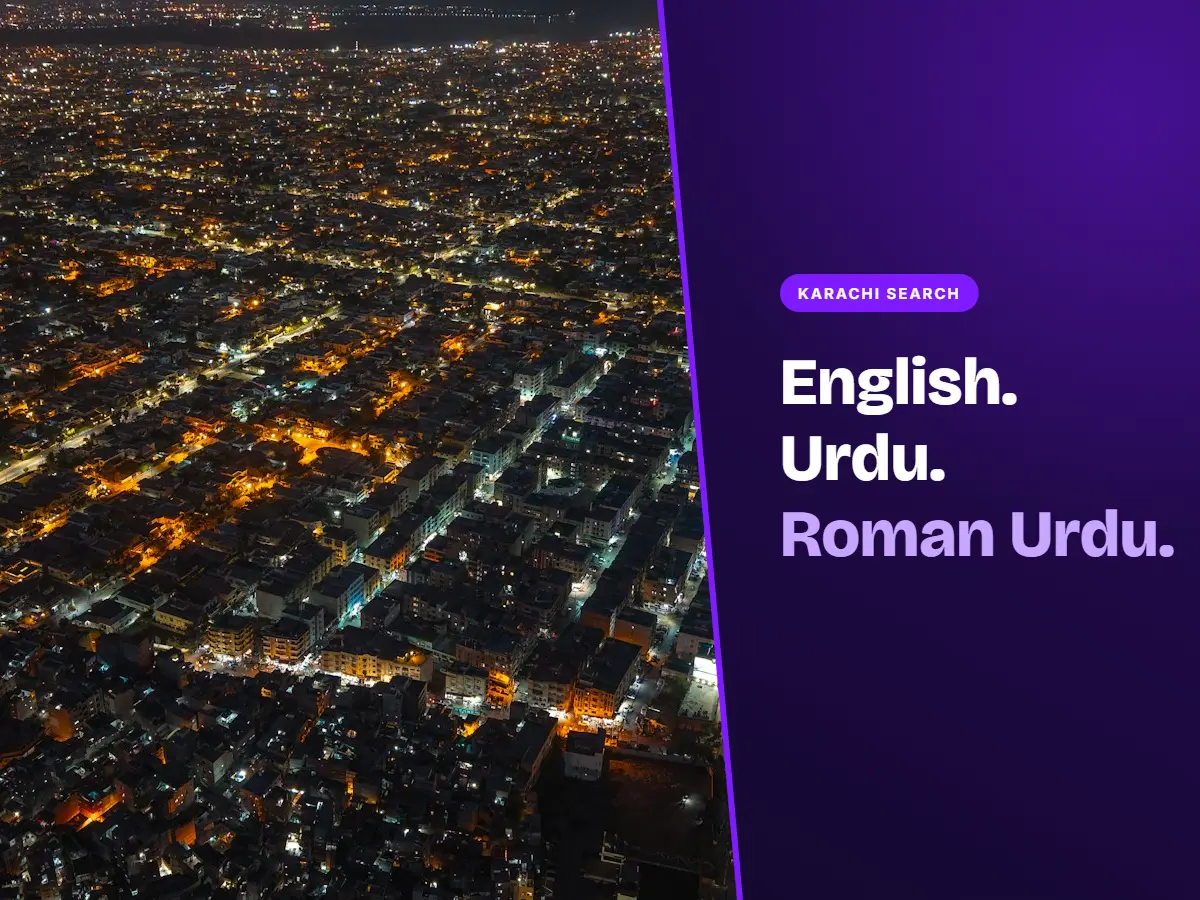 Aerial view of Karachi city lights at night, representing keyword research in English, Urdu and Roman Urdu for Karachi