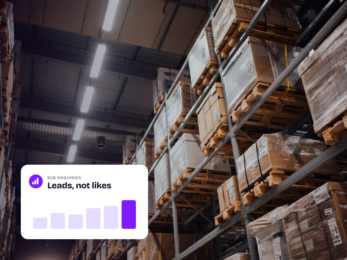 Warehouse aisle stacked with cartons, representing lead generation SEO for Karachi traders, exporters and logistics firms