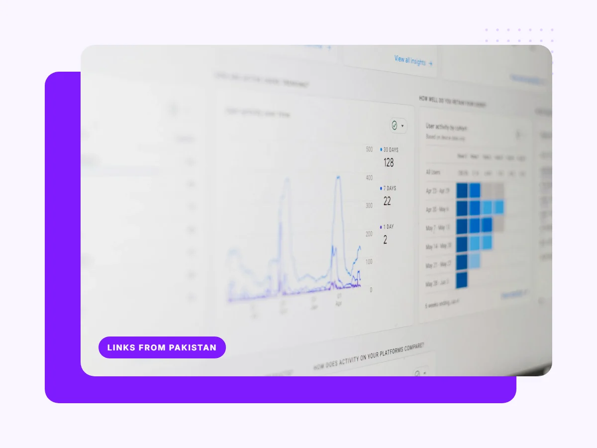 Analytics report representing backlinks from Pakistani business and news websites