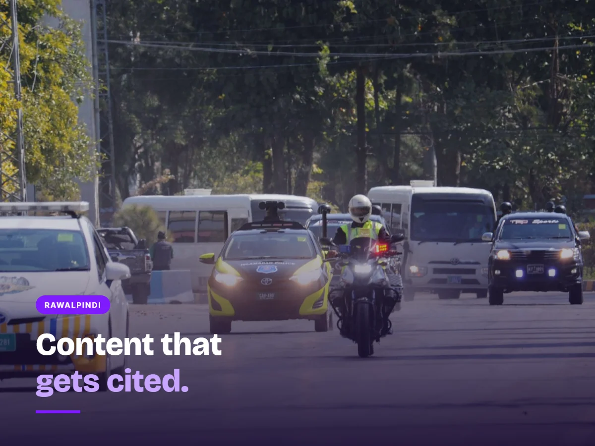 Traffic on a main road in Rawalpindi, representing content that ranks and gets Rawalpindi businesses named in AI answers