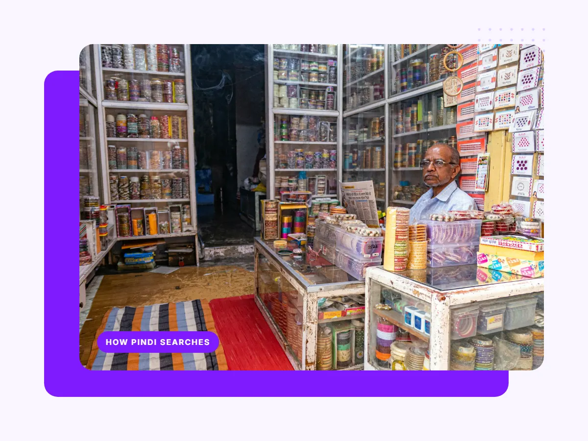Shopkeeper at the counter of a small shop, representing how Rawalpindi customers search locally in Roman Urdu and English