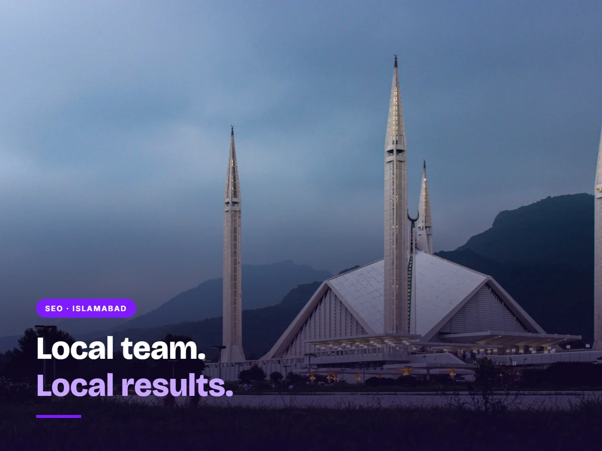 Faisal Mosque and the Margalla Hills in Islamabad, home city of the OneRanked SEO agency