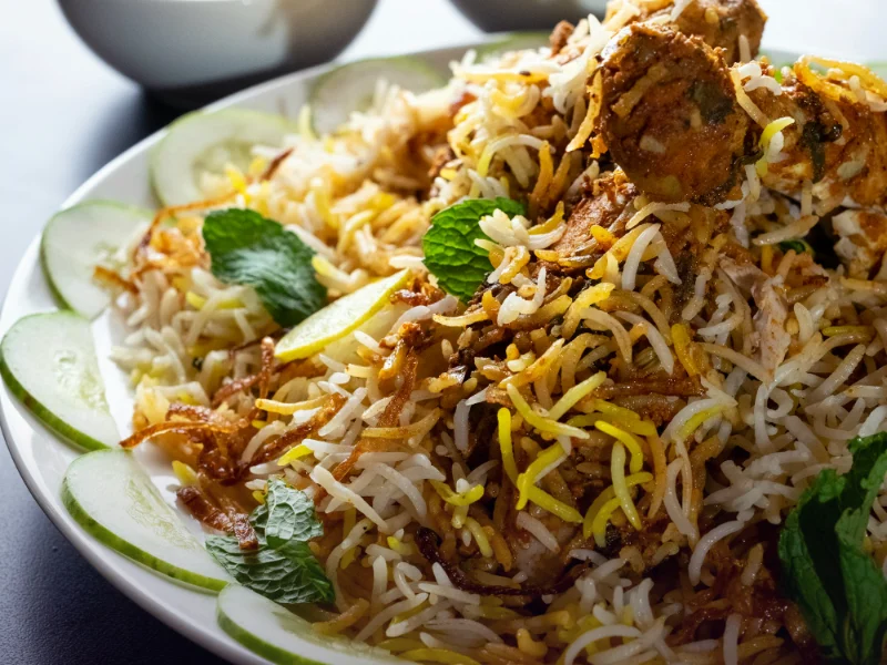 Plate of Pakistani biryani at a Lahore restaurant that ranks on Google Maps