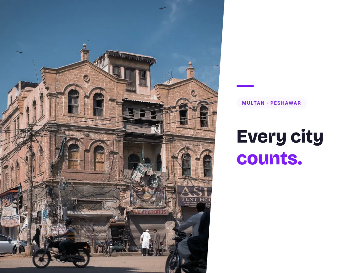 Heritage building and busy street in a Pakistani city, representing SEO services in Multan, Peshawar and other growing cities
