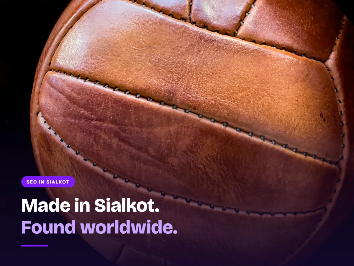Close-up of a hand-stitched leather football, representing export SEO for Sialkot sports goods manufacturers